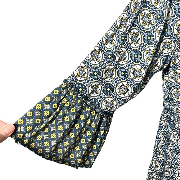 Tantrums Boho Pleasant Blouse Size Large Navy/Yellow - Picture 5 of 5